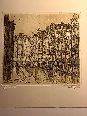 Buy Anton Pieck - Oudezijds Achterburgwal, Amsterdam (1917) – Originele ets "Eigen druk"? Bid from 199!