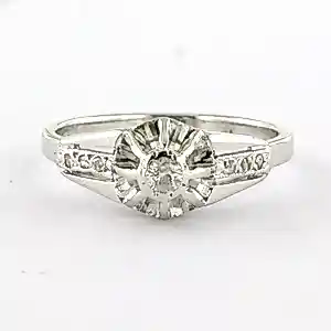 Buy ART DECO 14k witgouden ring met briljant en roos geslepen diamant tot. 0.08ct? Bid from 260!