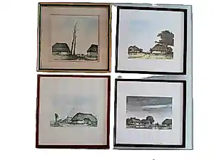 Dirk Baksteen - Set van 4 gesigneerde en getitelde grafische werken – Vlaamse landschappen – ca. 33 × 33 kaufen? Bieten Sie von 28!