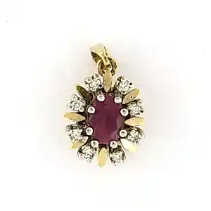 Buy 14k gouden hanger met robijn en diamant - 3.1 gr? Bid from 320!