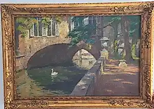AcheterEdgard Farasyn - Gezicht op een kanaal in Brugge met twee? Enchérissez de 150!