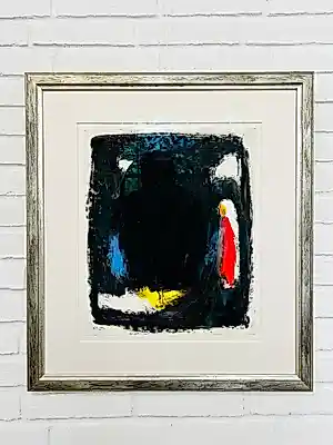 Buy Eugène Brands - 8346: kompositie op zwart fond (gouache)? Bid from 1345!