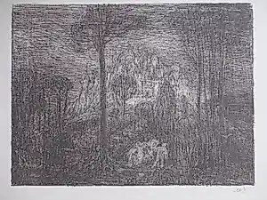 Marius Bauer - Un chateau au milieu des bois sur la pente d'une colline - Litho kopen? Bied vanaf 34!