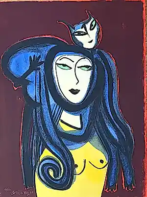 Corneille - Lithografie Vrouw met kat 1998 kopen? Bied vanaf 750!