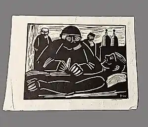 Buy Piet Wiegman (II) - jaren 50 monochrome Houtsnede op rijstpapier "anatomische les" inkt gesigneerd? Bid from 40!