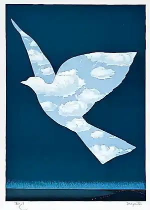 Rene Magritte - (naar) L’oiseau de ciel (1966), Lithografie, 60x45 cm verkocht voor € 380!