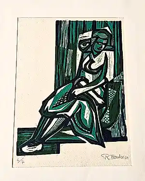 Rudolf Franke - Original 1964 handkolorierter kubistischer Linoschnitt - Auflage nur 7! kaufen? Bieten Sie von 48!