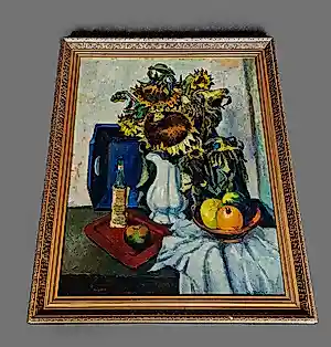 Buy Wil van Dinther - Groot ca. 1940 olieverf "gevarieerd stilleven met zonnebloemen" in orig. lijst? Bid from 146!