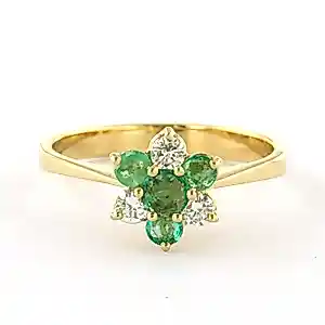 18k geel gouden ring bezet met smaragd en briljant geslepen diamant tot. 0.20ct kopen? Bied vanaf 410!