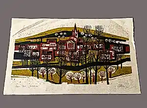 Akke Sins - grote 1970 kleuren linosnede "Jekerdal" oplage (100) - potloodgesigneerd kopen? Bied vanaf 62!