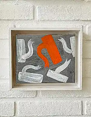 Buy Klaas Gubbels - Compositie met oranje met witte ketels? Bid from 1100!