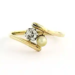 14k gouden ring met een parel en Bolsjewiek geslepen diamant tot. 0.25ct kaufen? Bieten Sie von 410!