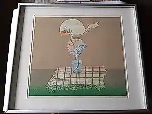 Buy Co Westerik - hand gesigneerde kleurenzeefdruk, 'Plantvrouw in glas op tafel buiten'? Bid from 175!