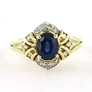 14k gouden ring met saffier en briljant geslepen diamant tot. 0.14ct kopen? Bied vanaf 410!