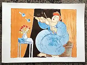 Ada Breedveld - Zeefdruk. Titel, "Violiste". kopen? Bied vanaf 50!