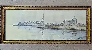 Lucie van Dam van Isselt - Stadsgezicht Veere pentekening met aquarelle en gouache verkauft für € 495!
