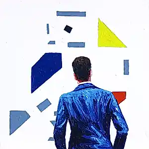 Gerard Boersma - Vogel (schilderij van man genietend van schilderij Bart van der Leck) kopen? Bied vanaf 125!