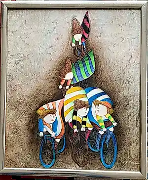 AcheterJoyce Roybal - Fietsers , olieverf schilderij , ingelijst en gesigneerd? Enchérissez de 20!