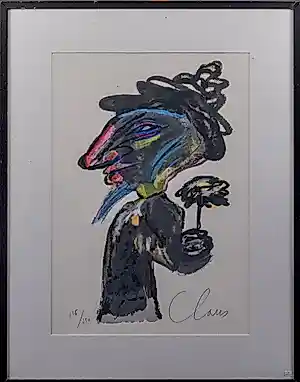 Hugo Claus - Ingelijste zeefdruk: 'James Ensor verliefd' verkauft für € 410!