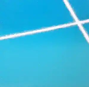 Gerard Boersma - Vliegtuigstreep 2 (schilderij van vliegtuigstrepen in blauwe lucht) kopen? Bied vanaf 125!