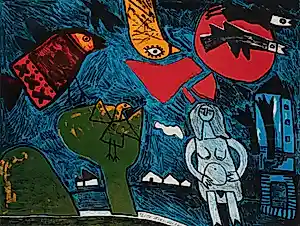 AcheterCorneille - Ingelijste kleurenlitho: rode maan - 1997? Enchérissez de 375!