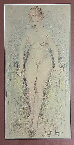 Jacob van Rossum - Naakt. Staande vrouw. Portret. kopen? Bied vanaf 129!