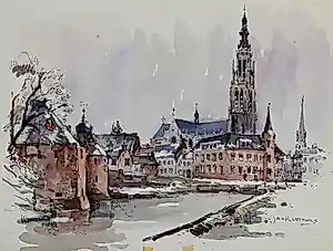 Jan Korthals - Aquarel: Stadsgezicht van Amersfoort - 1963 kopen? Bied vanaf 115!