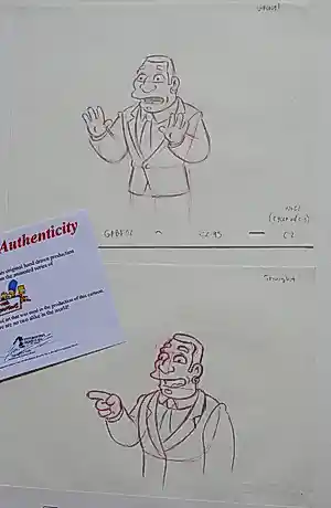 Matt Groening - 2 produktietekeningen mayor Quinby, uit The Simpsons kaufen? Bieten Sie von 80!