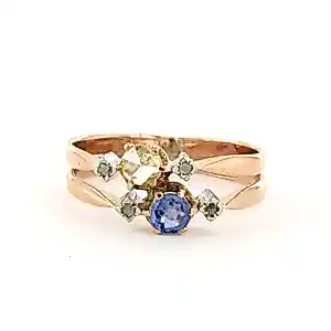 Buy 18k bicolour gouden ring met saffier en roos geslepen diamanten tot. 0.10ct? Bid from 325!