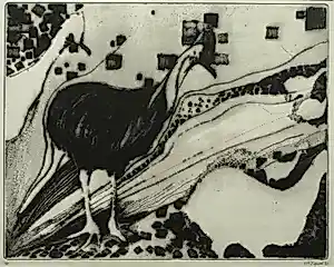 Uto Hogerzeil - Ingelijste ets en aquatint , Emoe’s (?) – 1980 – Lijst, 42 x 52 cm. kopen? Bied vanaf 20!