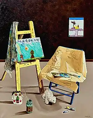 Henk Hollebeek - Kinderen schilderen in het atelier, olieverf op doek (netjes ingelijst) verkauft für € 594!