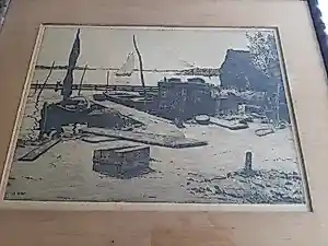 Willem Witjens - Ets "afgemeerde bootjes bij Hattem" potlood gesigneerd - orig. lijst kopen? Bied vanaf 40!
