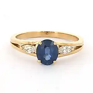 18k gouden ring met saffier tot. 1.16ct en marquise geslepen diamant tot.0.22ct kaufen? Bieten Sie von 710!
