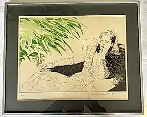 Jan Vanriet - Liggende vrouw op sofa – kleurenets – E.A. – gesigneerd en gedateerd 1970 kopen? Bied vanaf 150!