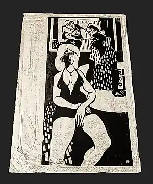 Flip van der Burgt - zeer grote handdruk houtsnede op rijstpapier "eenzaam en alleen II" 1950 verkauft für € 39!