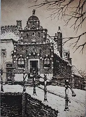 Cornelis Brandenburg - Korendragershuisje Franeker - ets - zuurvrij ingelijst met museumglas kaufen? Bieten Sie von 75!