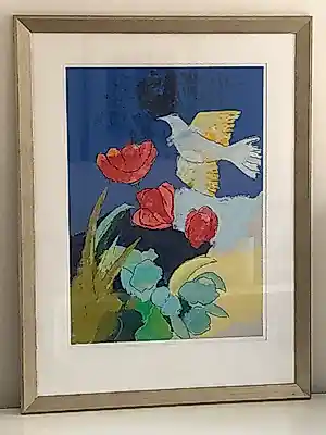 Henk van Vessem - Compositie met bloemen en duif kopen? Bied vanaf 100!
