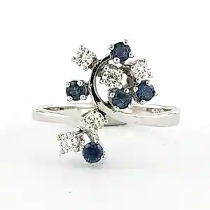 Buy 14k witgouden ring bezet met saffier en briljant geslepen diamant tot. 0.25ct? Bid from 540!