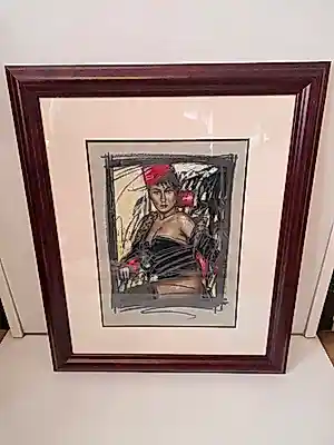 Nico Vrielink - Nico Vrielink (1958) – Expressief portret van muze Jeane met rode hoed (1996)... kaufen? Bieten Sie von 90!