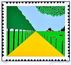 Joseph Willaert - Postzegel met landschap, Zeefdruk, Gesigneerd, 47x58 cm, 1992 verkauft für € 425!