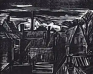 Johan Dijkstra - Daken langs de Spilsluizen, houtsnede (1928, 1e staat) verkauft für € 475!