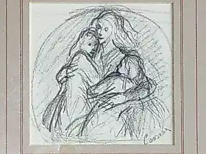 Buy Ko Cossaar - Moeder met twee kinderen - Tekening? Bid from 75!