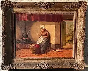 Hendrikus van Langen - Vrouw aan het Handwerk in Oud-Hollandse Stijl. verkocht voor € 70!