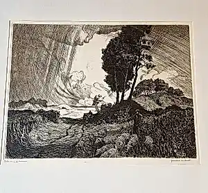 Hendrik de Laat - grote in de jaren 50 gemaakte droge naald Ets "storm in de duinen" potloodges. vendu pour 41€ !