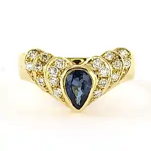 18k gouden ring met saffier en briljant geslepen diamant tot. 0.40ct kopen? Bied vanaf 860!