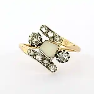 14k goud met zilver ring bezet met opaal, Bolsjewiek en roos geslepen diamant kaufen? Bieten Sie von 410!