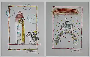 Wilhelm Schlote - Twee Charmante Handgesigneerde Giclées : Akkordeonspieler, Rapunzel kaufen? Bieten Sie von 35!