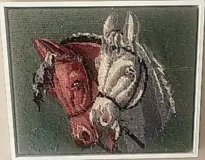 Buy Rob Scholte - Rob Scholte - "Horses"- Embroidery - 40 x 49 x 4 cm achterzijde gesign + dat.? Bid from 200!