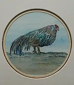 Poppe Damave - Ingelijste aquarel , Haan – Lijst, 40½ x 30½ cm. kopen? Bied vanaf 50!