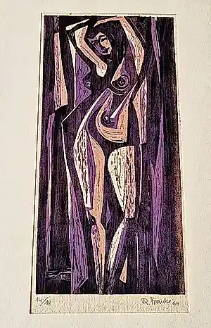 Rudolf Franke - Original 1964 handkolorierter kubistischer Linoschnitt - Auflage nur 12! kaufen? Bieten Sie von 48!